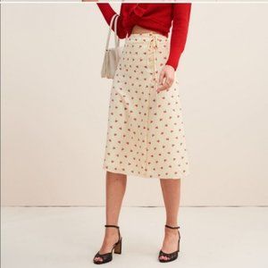 ROUJE Gloria Skirt Ecru Cherry White Cream wrap skirt 36 XS S